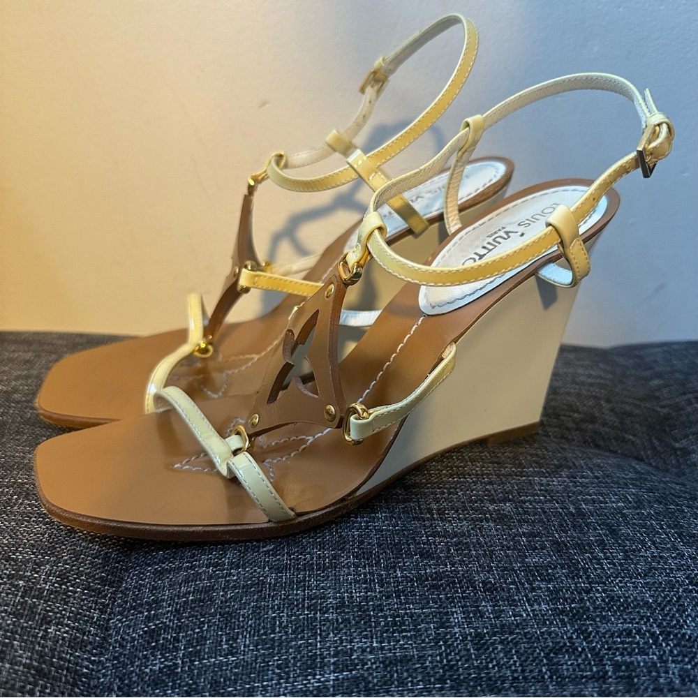 Louis Vuitton Women's Tan and Cream Wedge Sandals - Picture 2 of 8